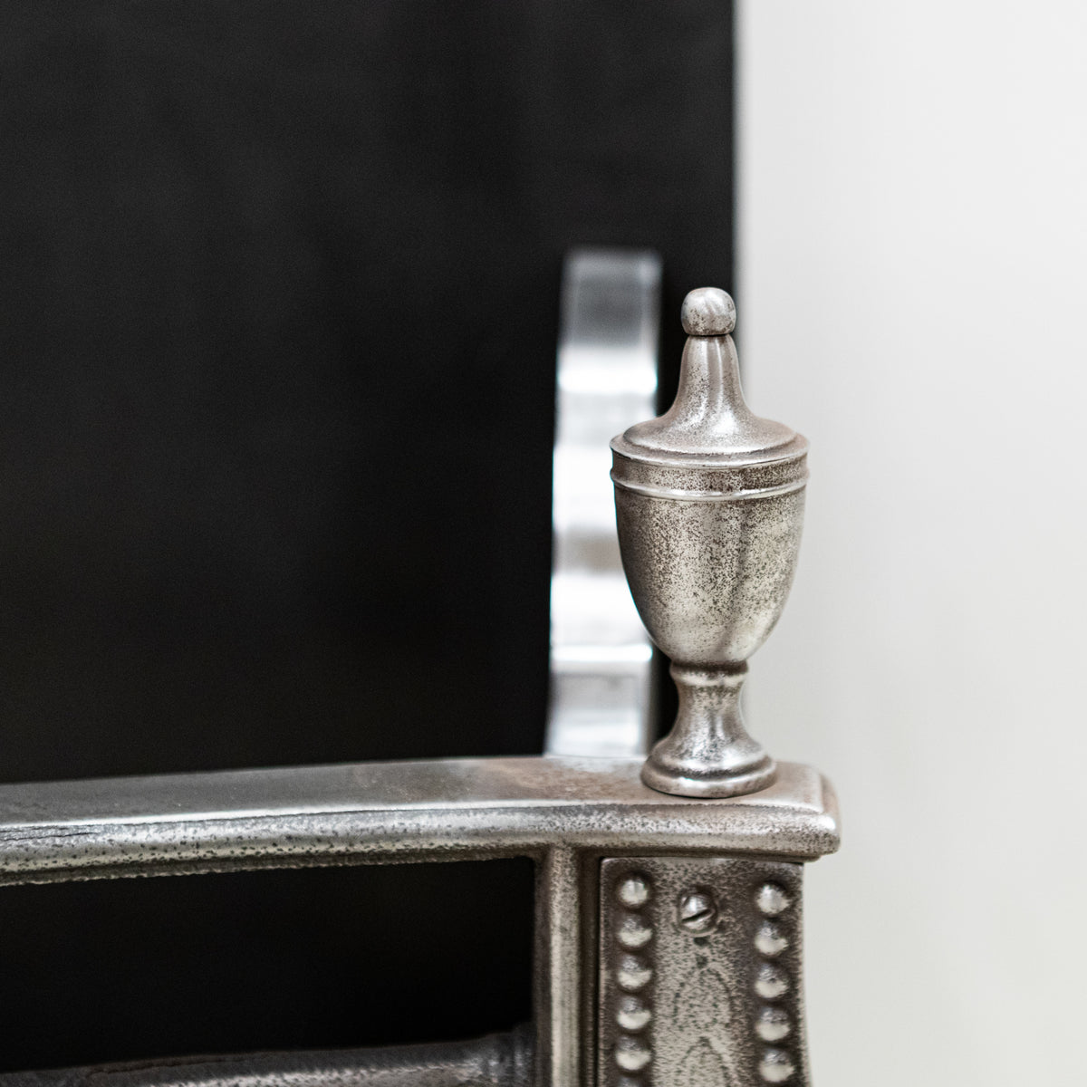 Large Antique Georgian polished Steel Fire Basket with Finials