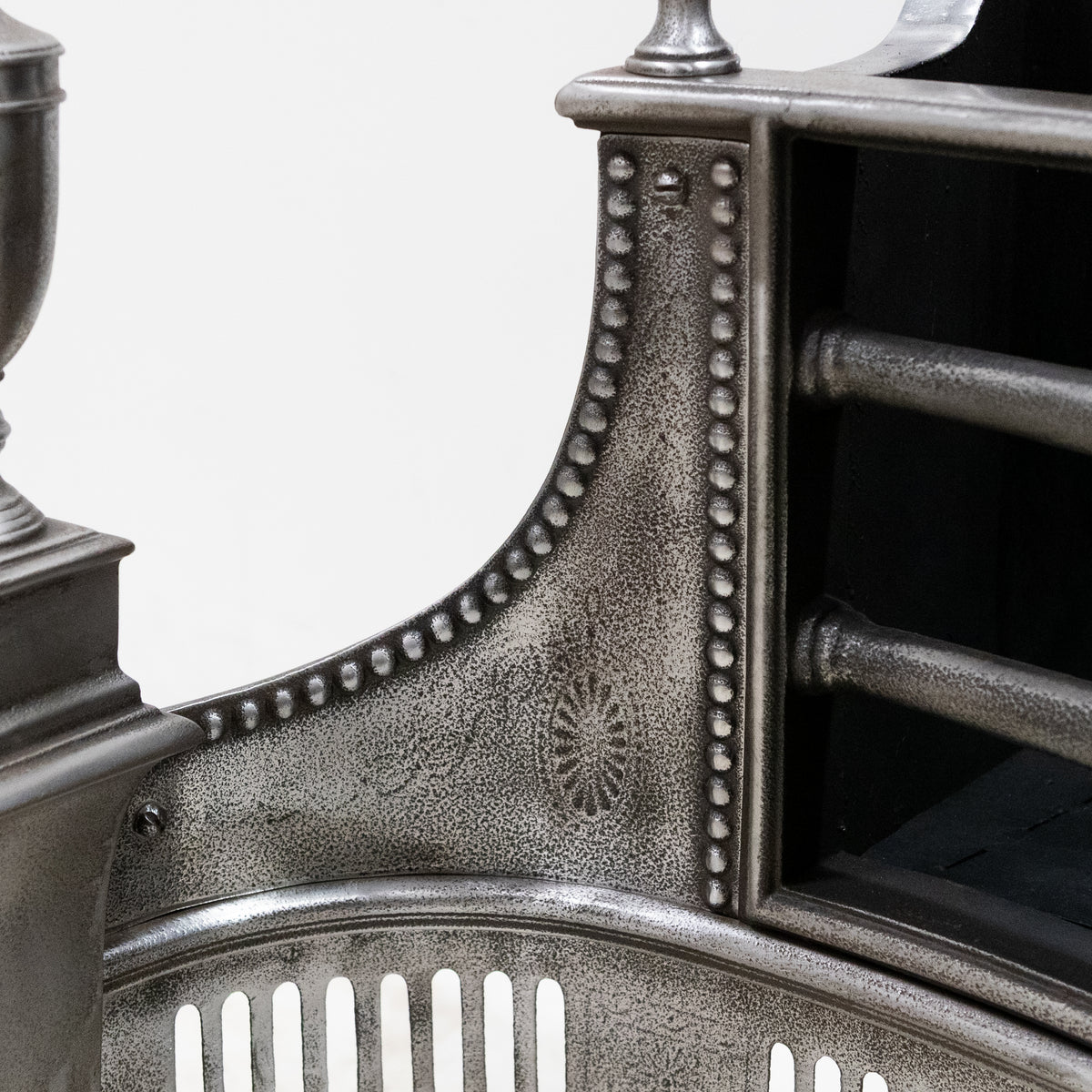 Large Antique Georgian polished Steel Fire Basket with Finials