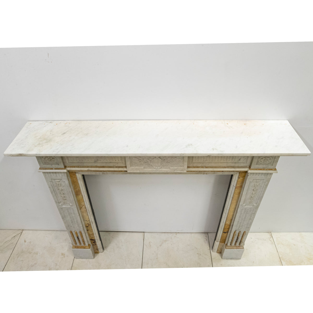 Antique Victorian Carrara Siena Marble Fireplace Surround