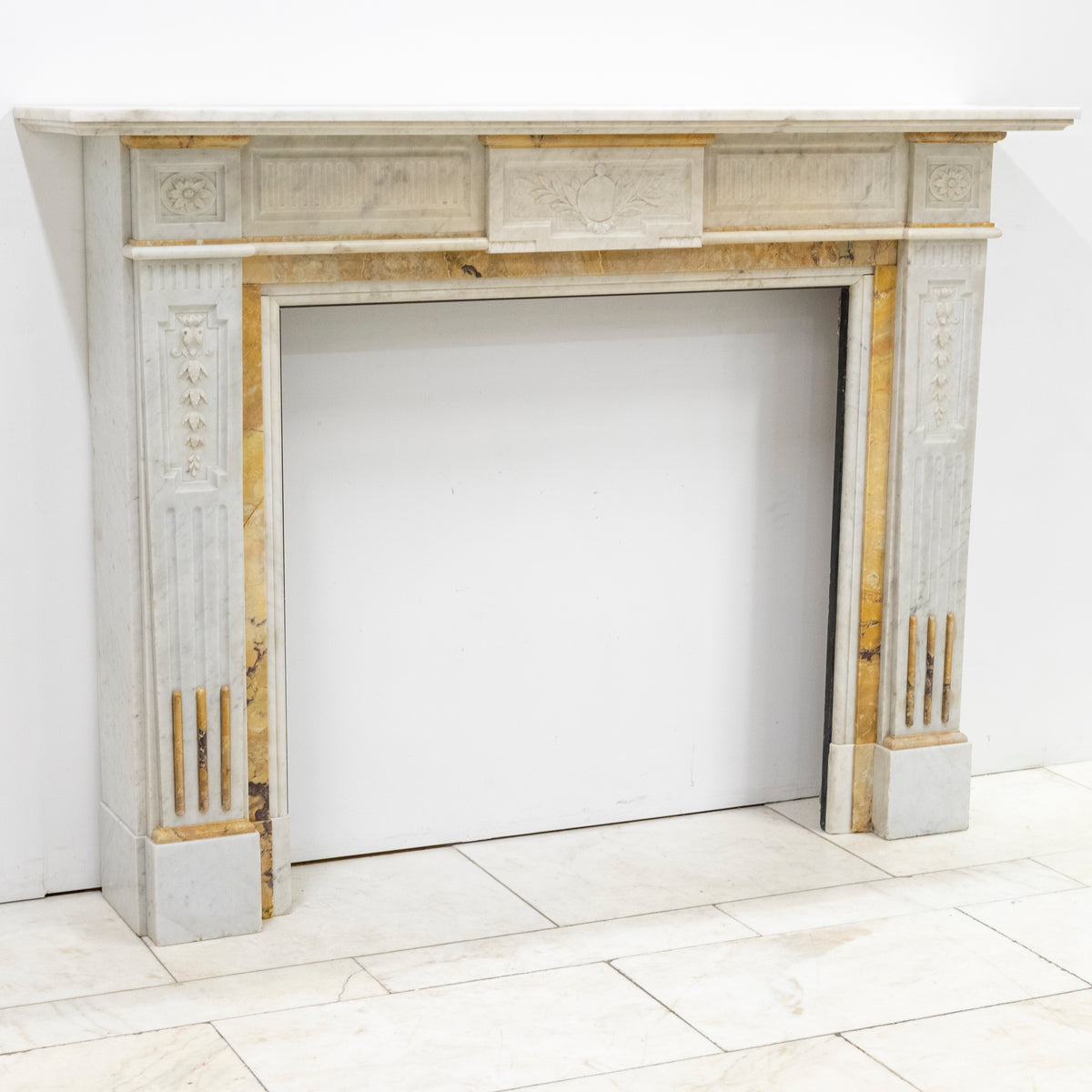 Antique Victorian Carrara Siena Marble Fireplace Surround