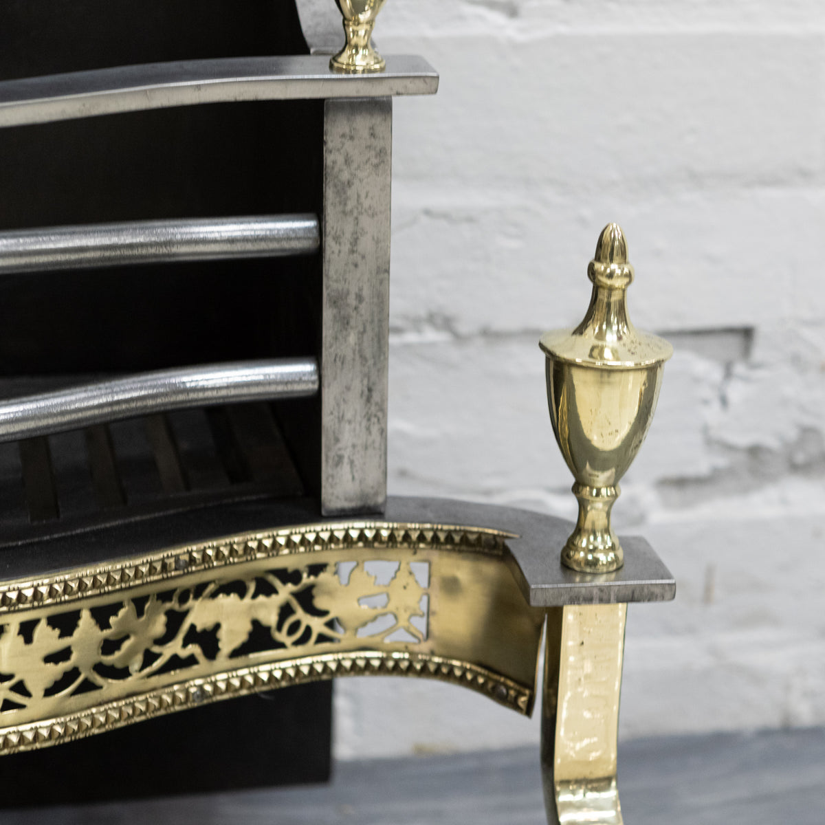 Reclaimed Georgian Style Polished Steel and Brass Fire Basket | The Architectural Forum