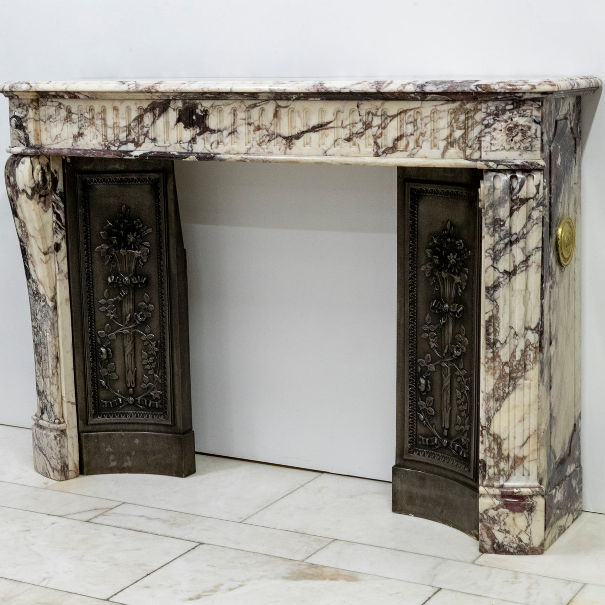 Antique 19th Century Brèche Marble Louis Style Fireplace Surround