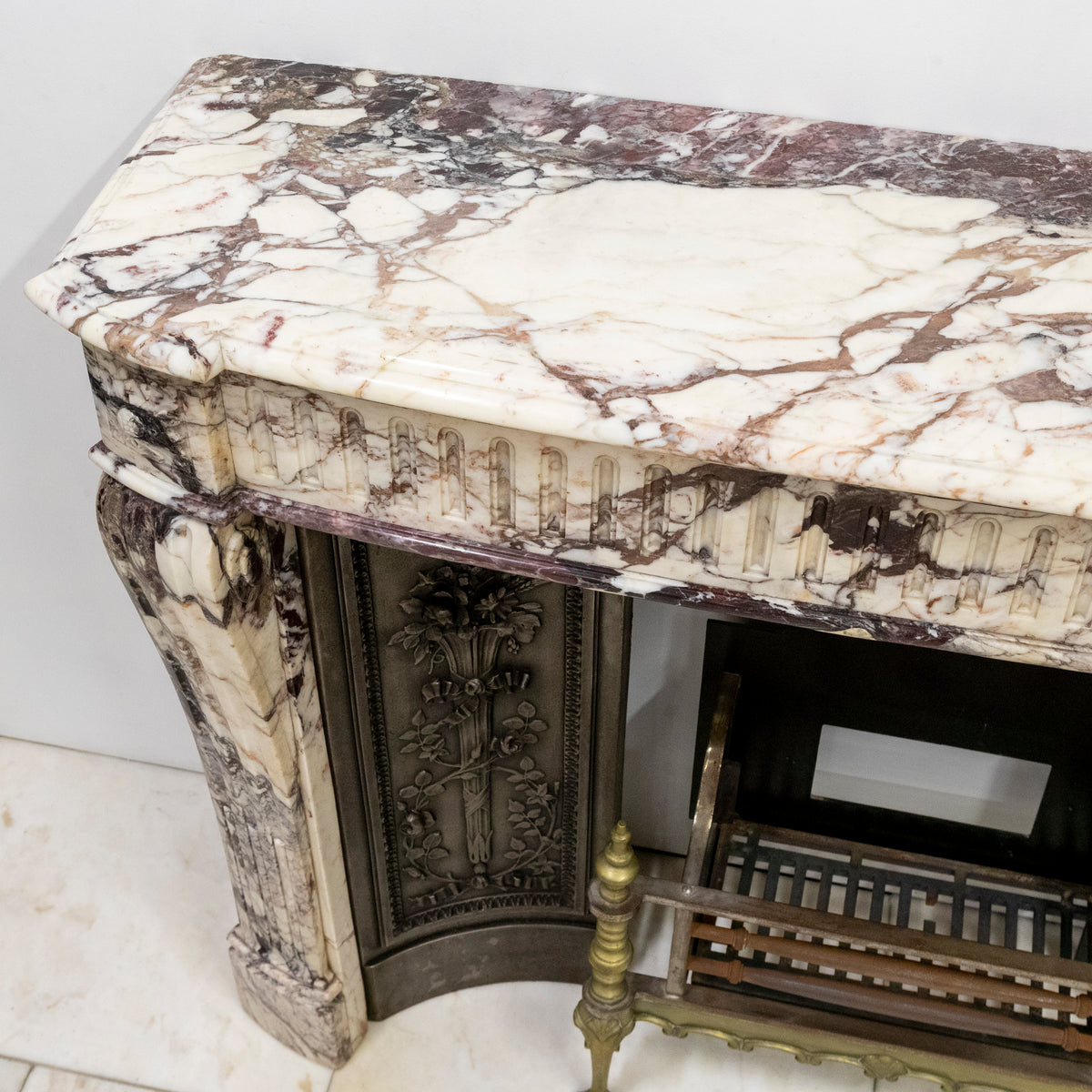 Antique 19th Century Brèche Marble Louis Style Fireplace Surround