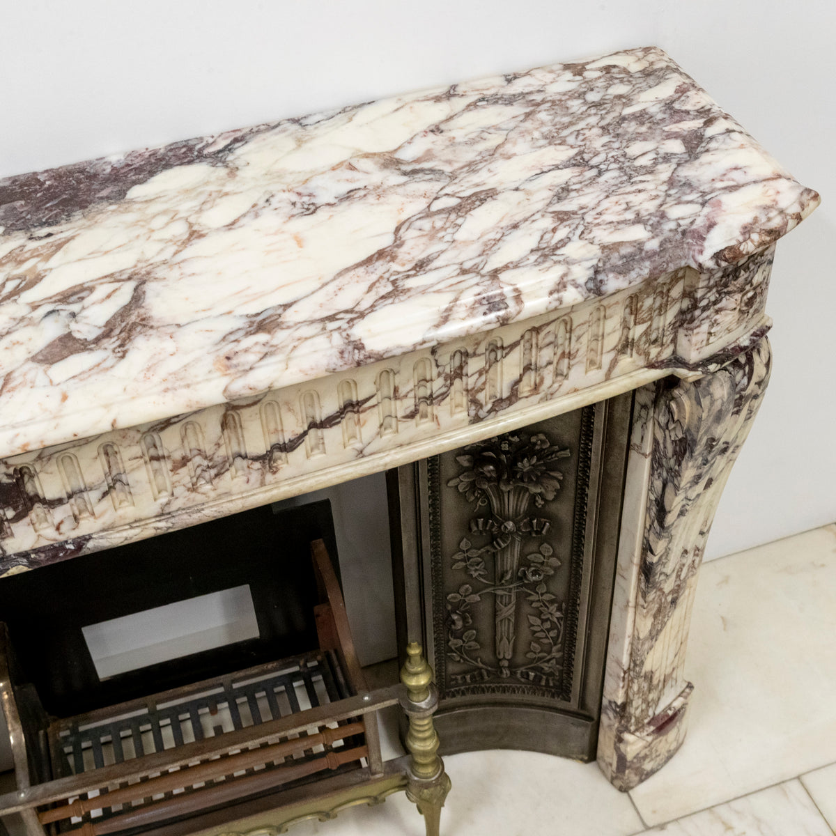 Antique 19th Century Brèche Marble Louis Style Fireplace Surround