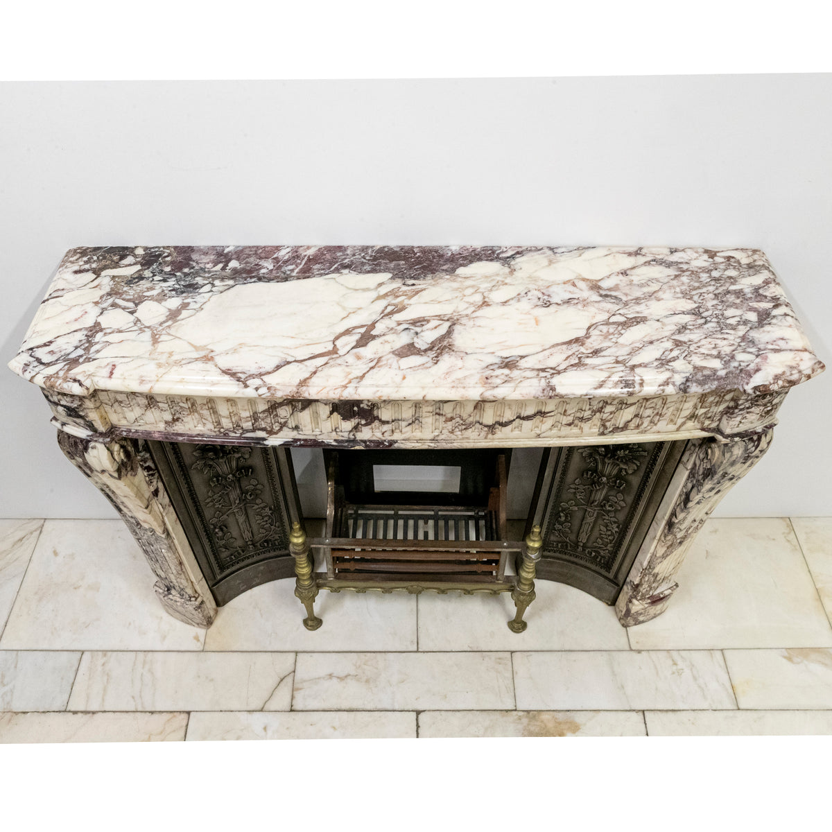 Antique 19th Century Brèche Marble Louis Style Fireplace Surround