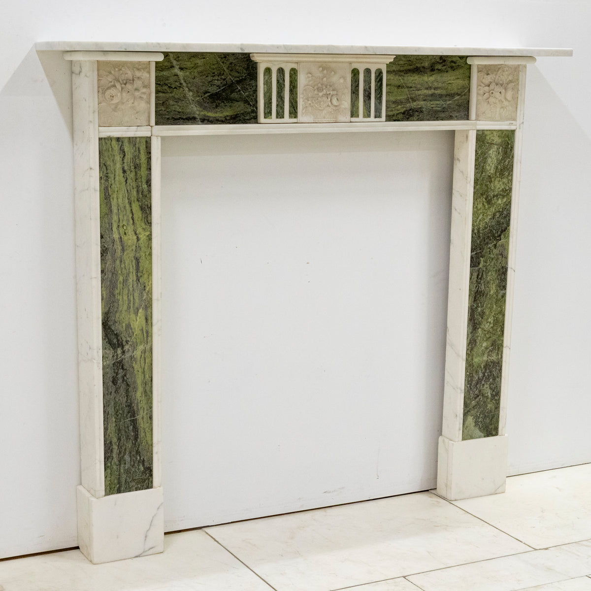 Antique Regency Statuary & Verde Marble Fireplace Surround