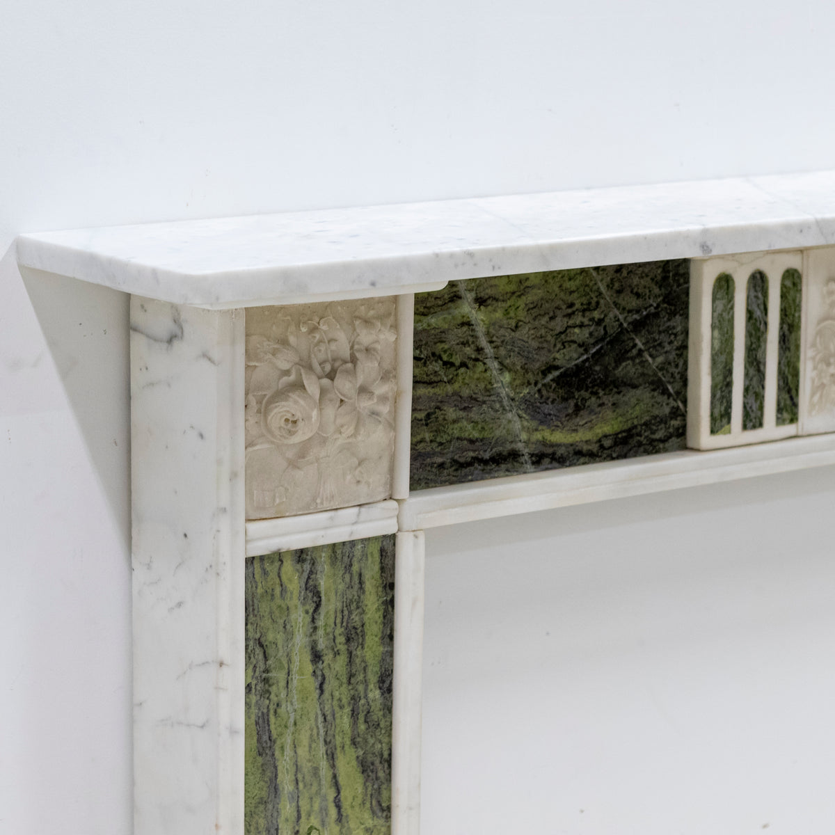 Antique Regency Statuary & Verde Marble Fireplace Surround