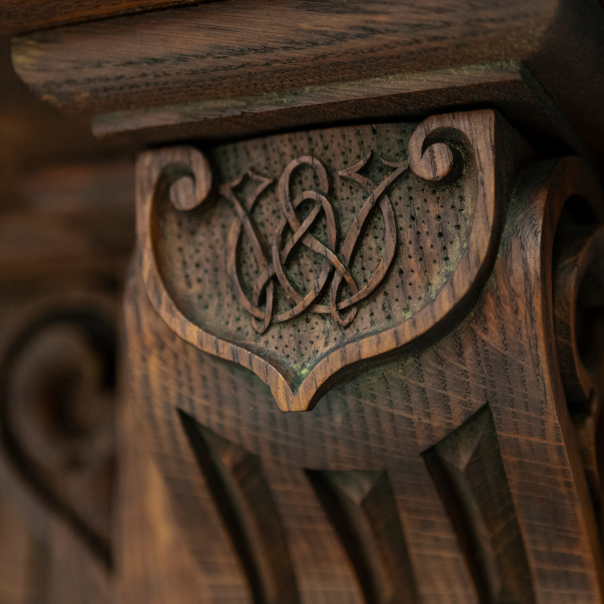 Monumental Antique Arts & Crafts Carved Oak Fireplace Surround | The Architectural Forum