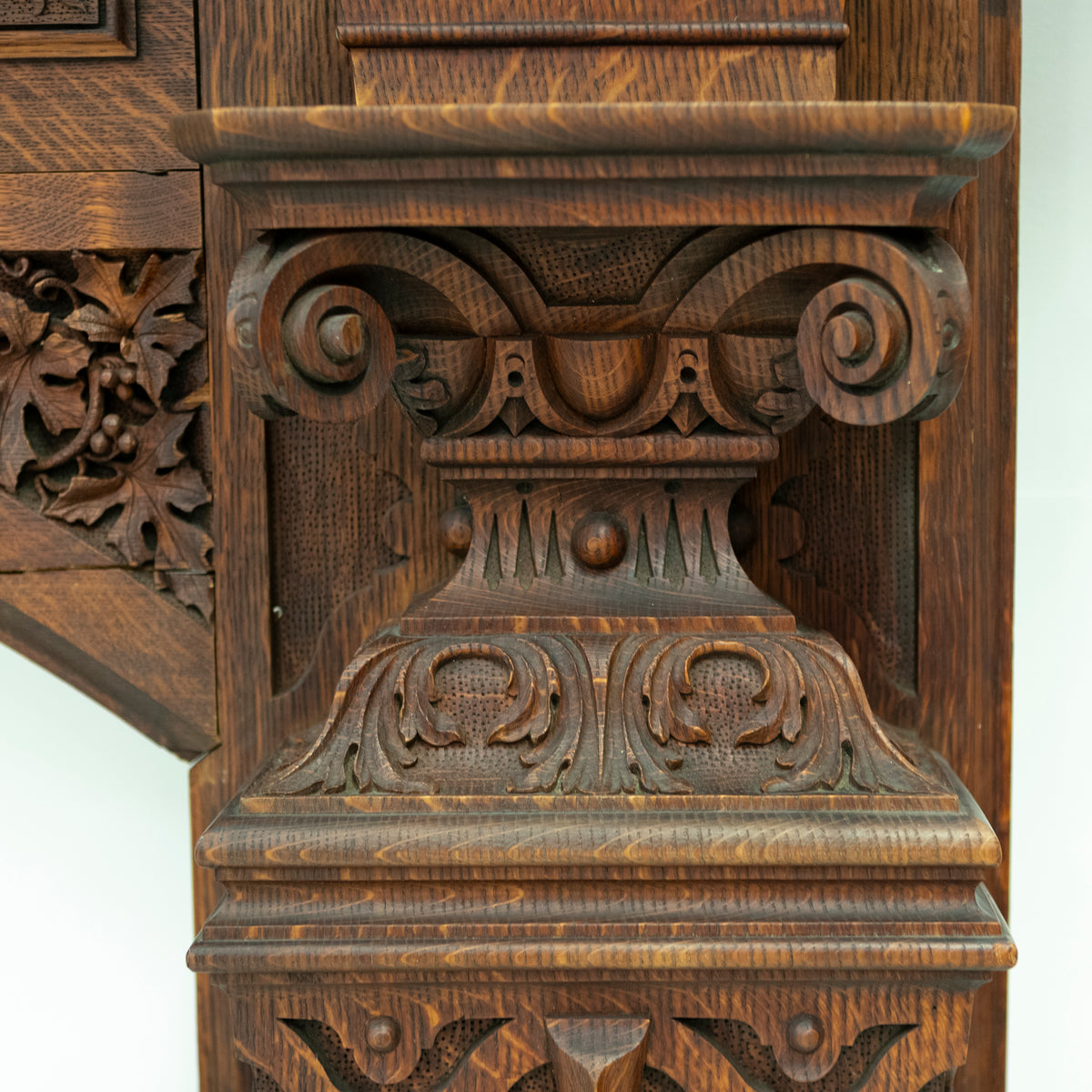 Monumental Antique Arts & Crafts Carved Oak Fireplace Surround | The Architectural Forum