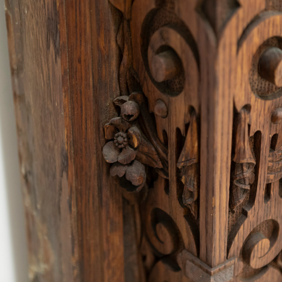 Monumental Antique Arts & Crafts Carved Oak Fireplace Surround | The Architectural Forum