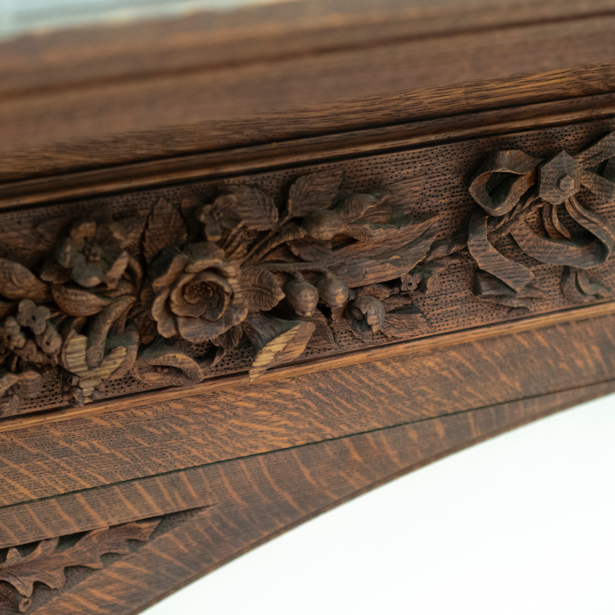 Monumental Antique Arts & Crafts Carved Oak Fireplace Surround