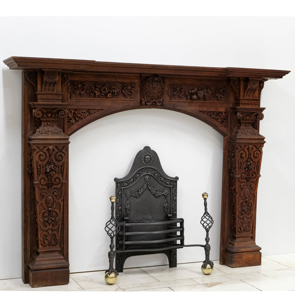 Monumental Antique Arts & Crafts Carved Oak Fireplace Surround | The Architectural Forum