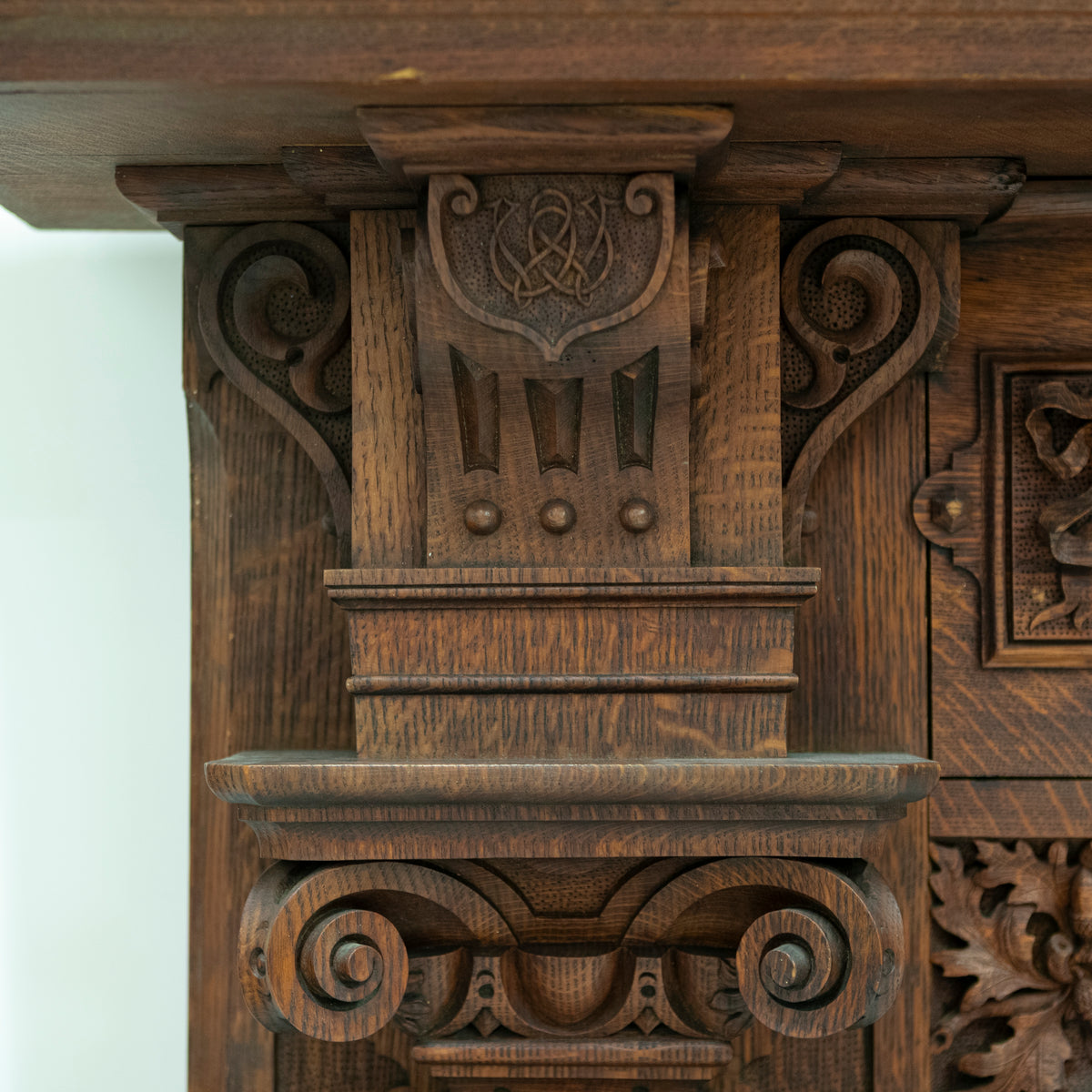 Monumental Antique Arts & Crafts Carved Oak Fireplace Surround | The Architectural Forum