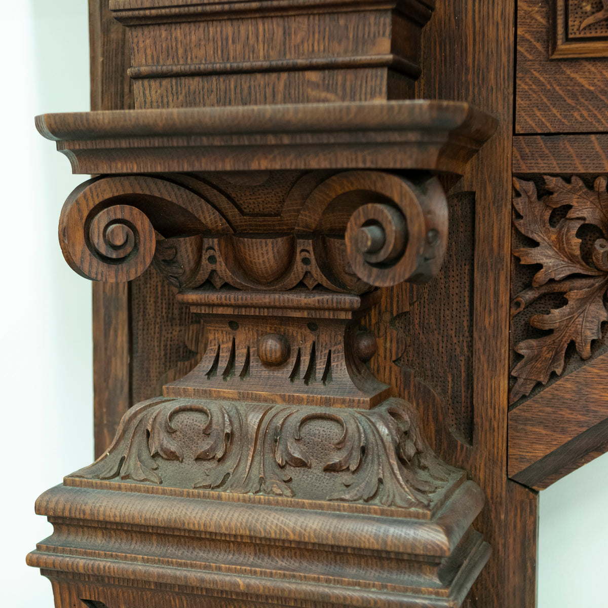 Monumental Antique Arts & Crafts Carved Oak Fireplace Surround | The Architectural Forum