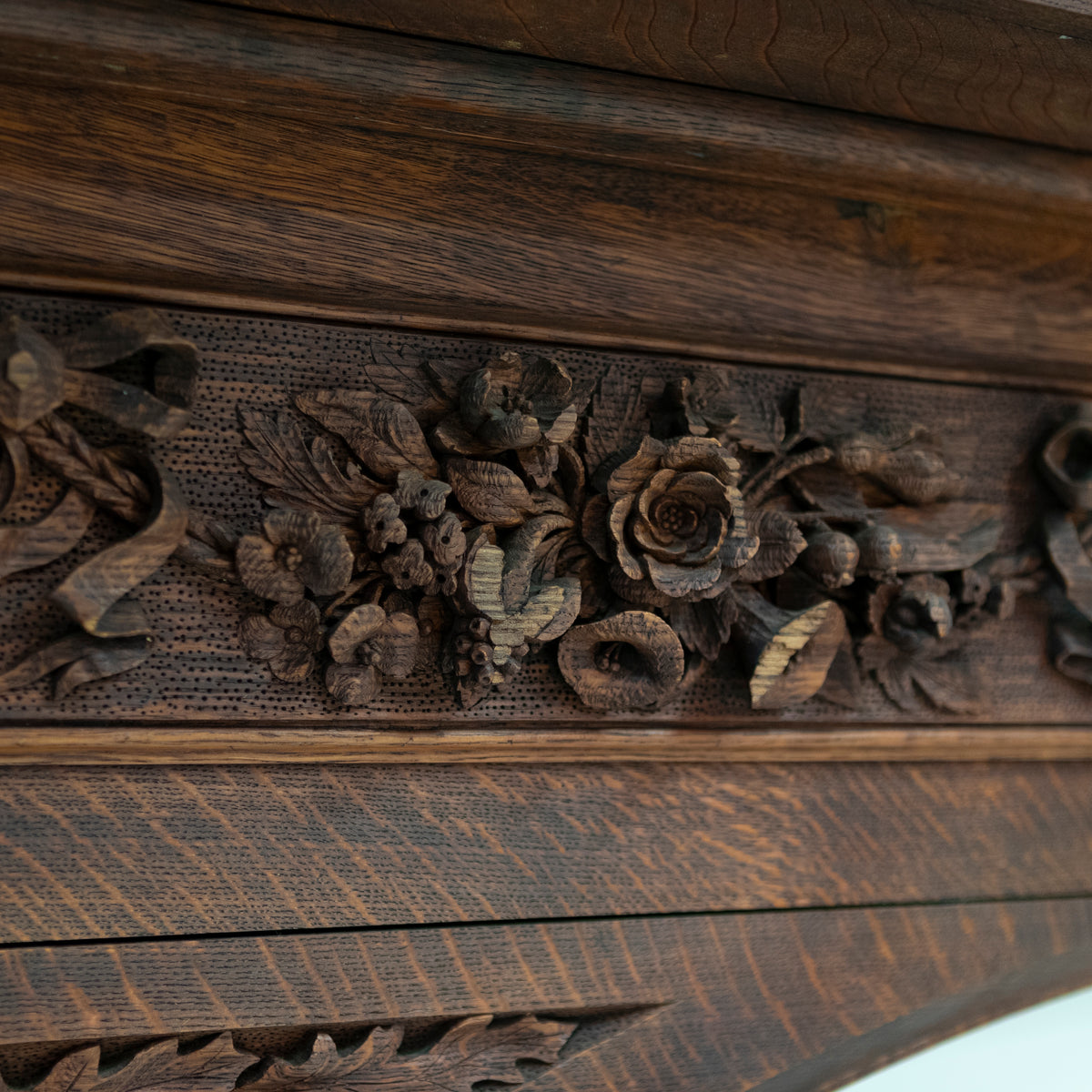 Monumental Antique Arts & Crafts Carved Oak Fireplace Surround | The Architectural Forum