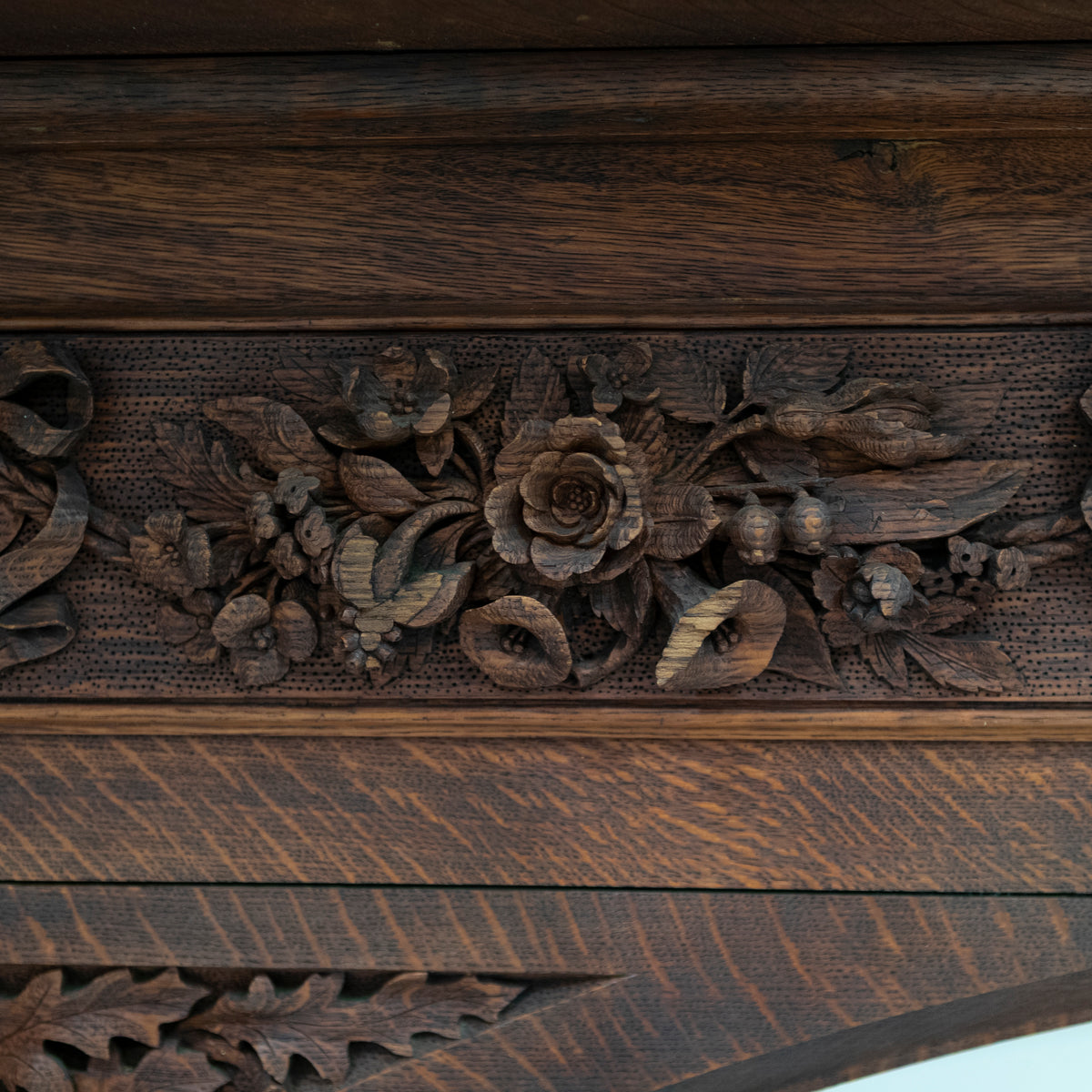 Monumental Antique Arts & Crafts Carved Oak Fireplace Surround | The Architectural Forum