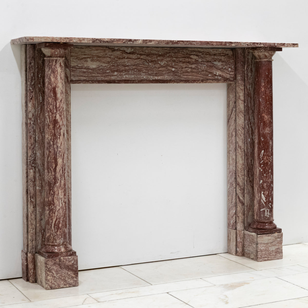 Antique Rojo Alicante Marble Fireplace Surround with Columns
