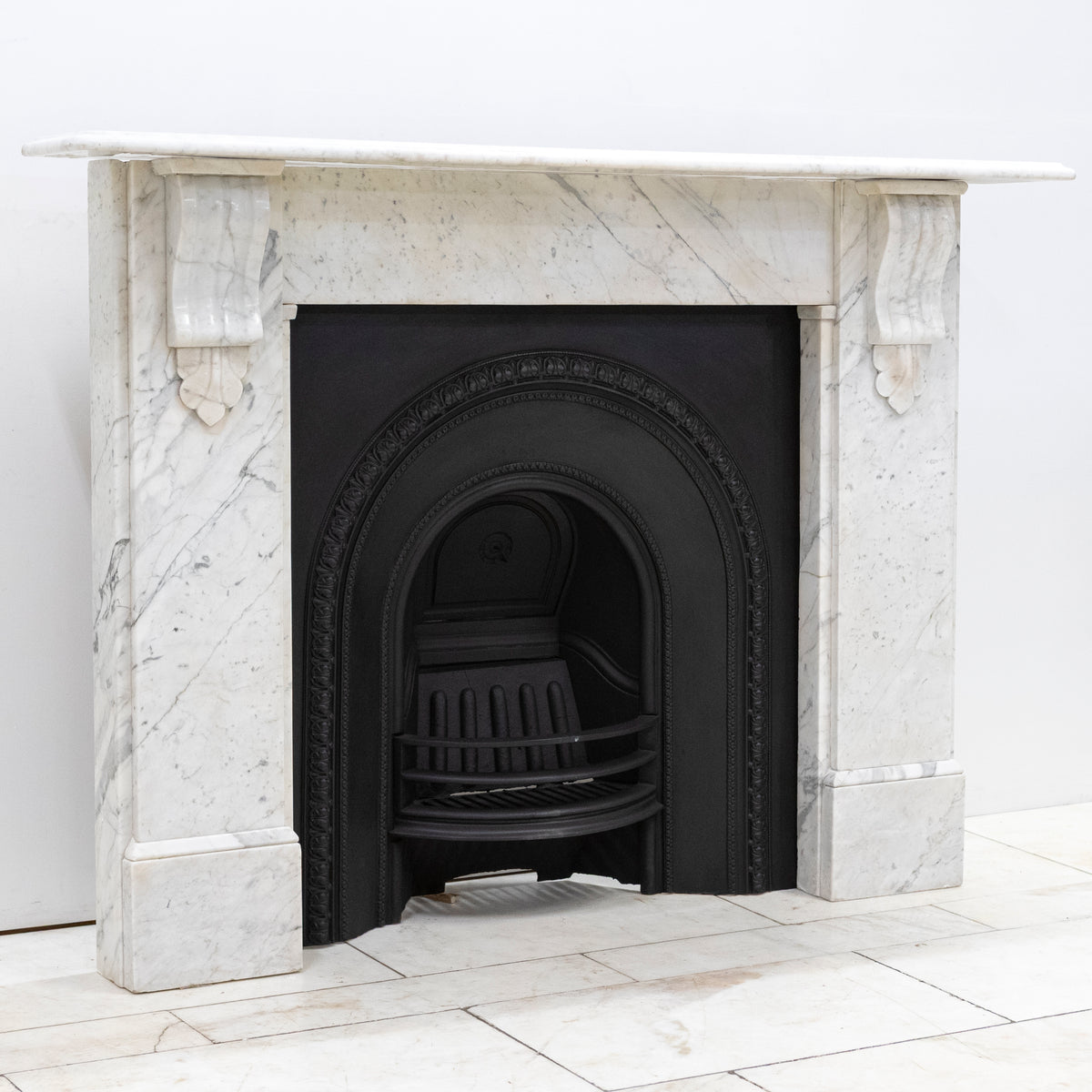 Antique Carrara Marble Fireplace Surround with Corbels
