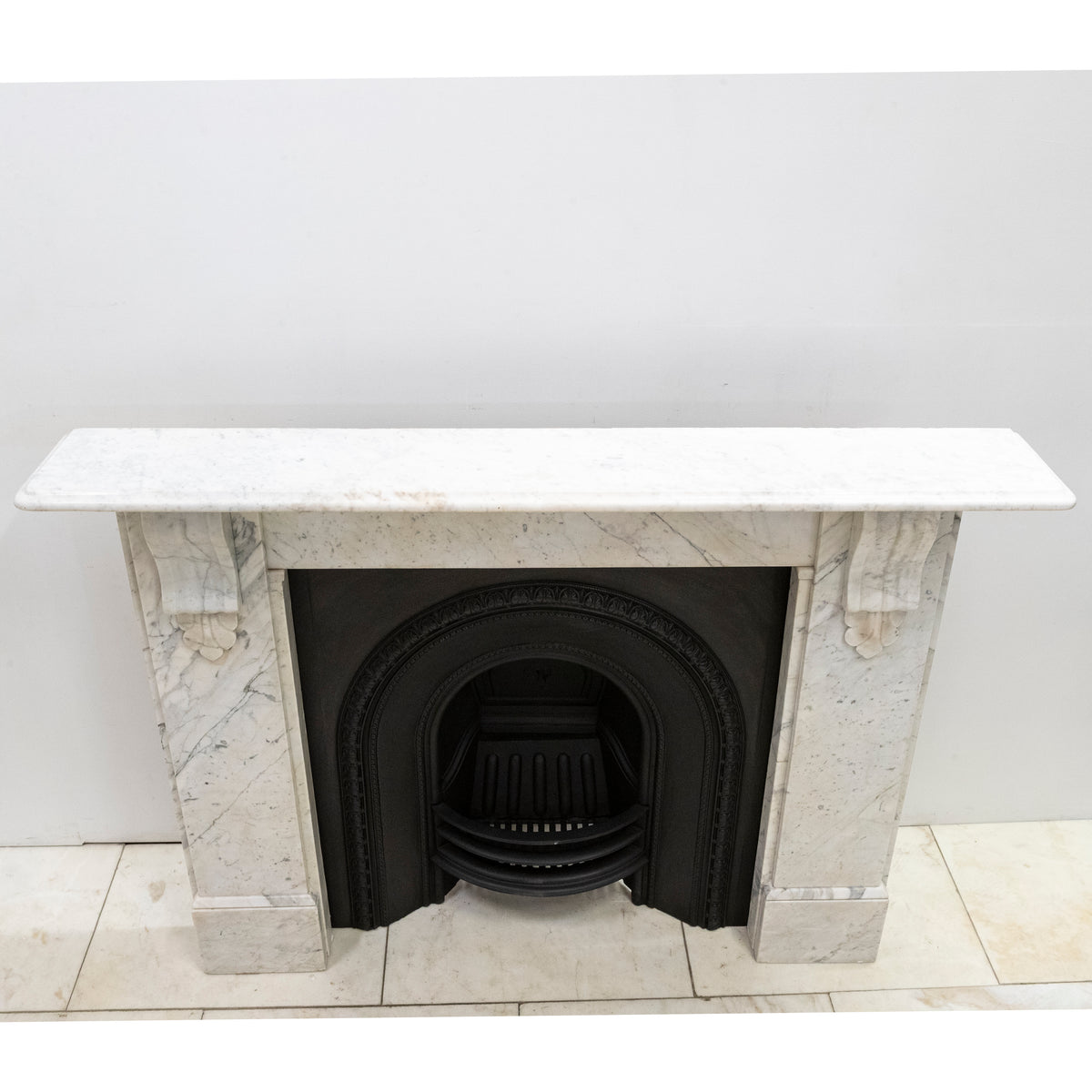 Antique Carrara Marble Fireplace Surround with Corbels