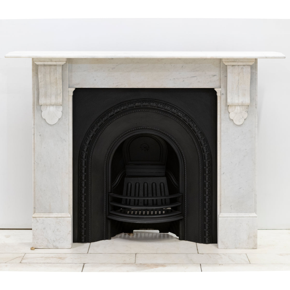 Antique Carrara Marble Fireplace Surround with Corbels