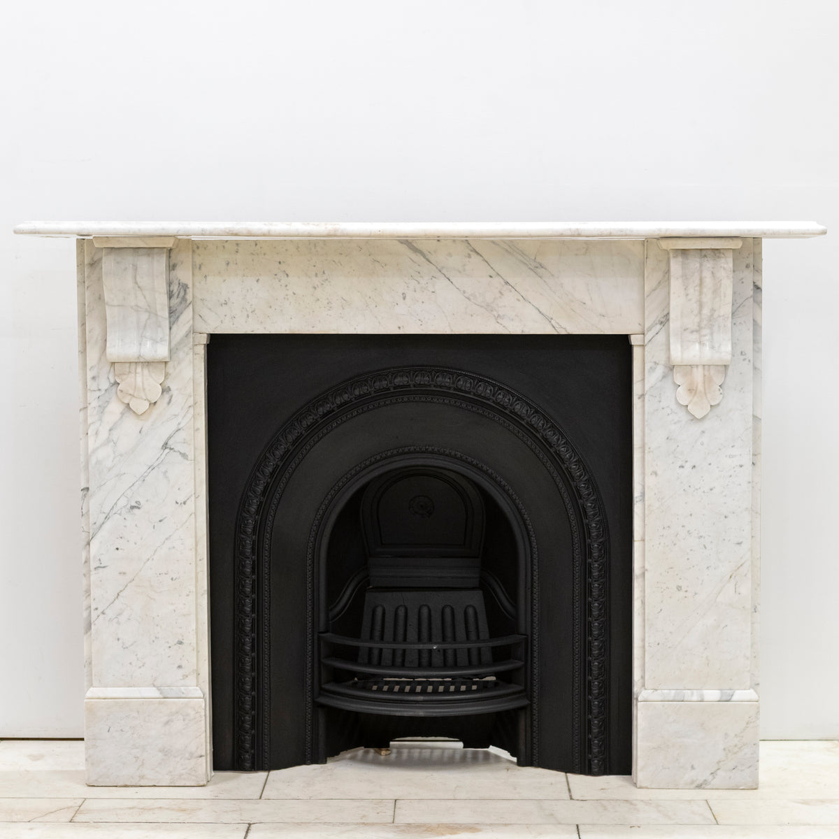 Antique Carrara Marble Fireplace Surround with Corbels