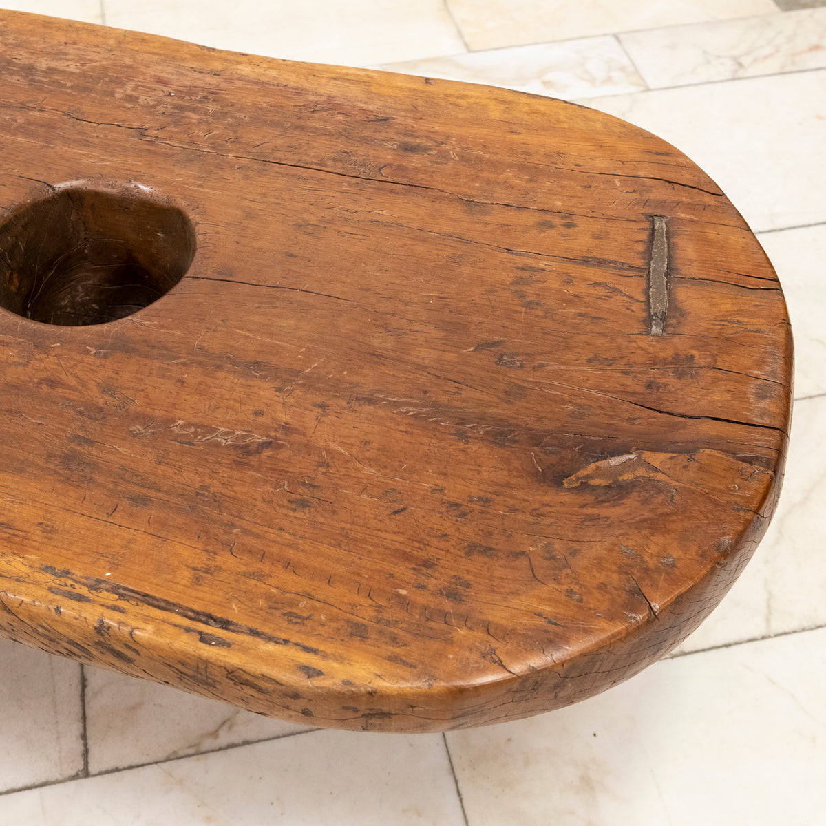 Antique Wooden Naga Table | Nagaland Mortar Grinding Table | The Architectural Forum