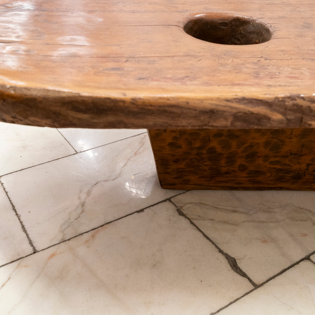 Antique Wooden Naga Table | Nagaland Mortar Grinding Table | The Architectural Forum