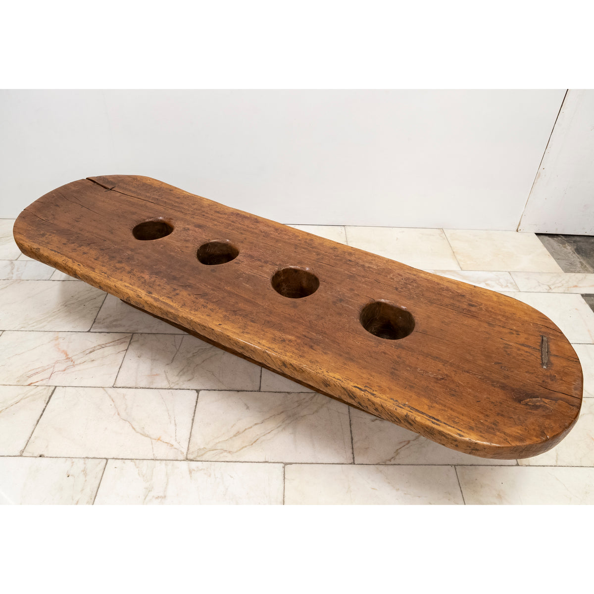 Antique Wooden Naga Table | Nagaland Mortar Grinding Table | The Architectural Forum