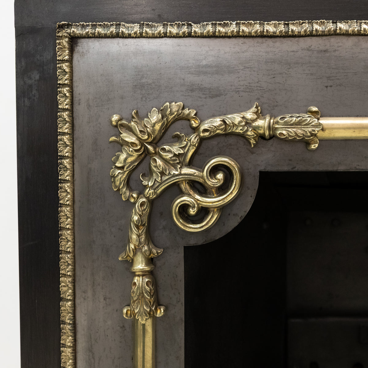 Antique Georgian Polished Hob Grate with Brass Mounts