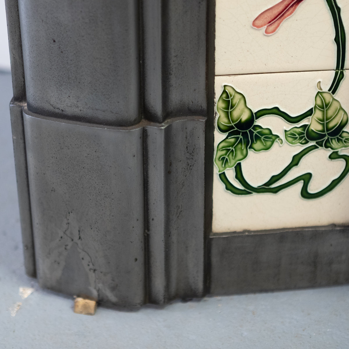 Antique Polished Art Nouveau Combination Fireplace With Tiles