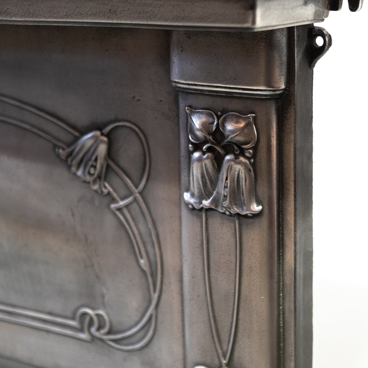 Antique Polished Art Nouveau Combination Fireplace With Tiles