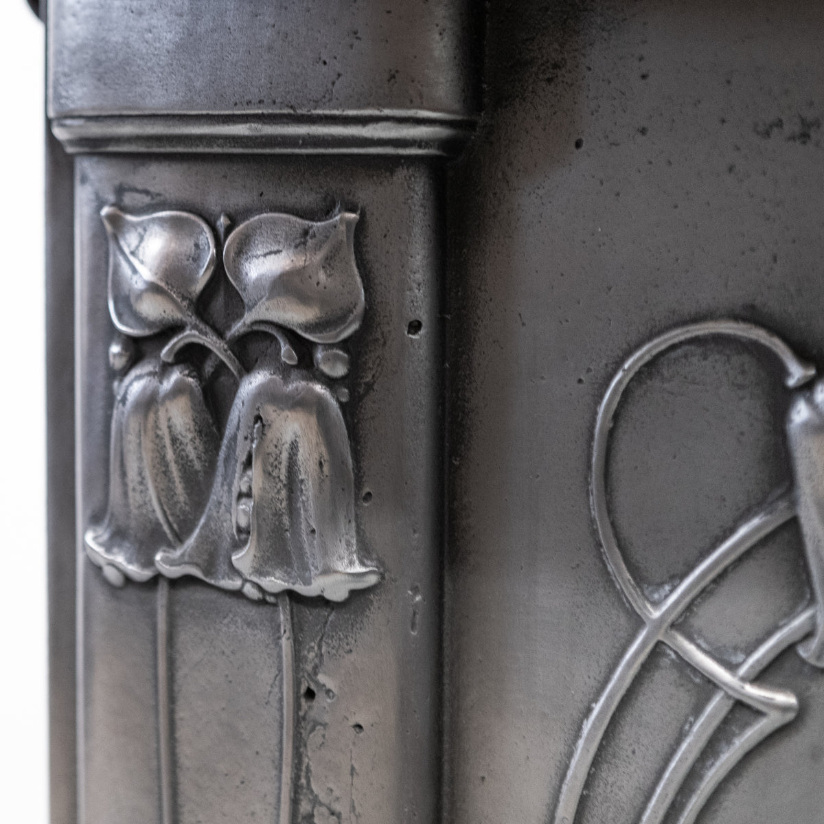 Antique Polished Art Nouveau Combination Fireplace With Tiles