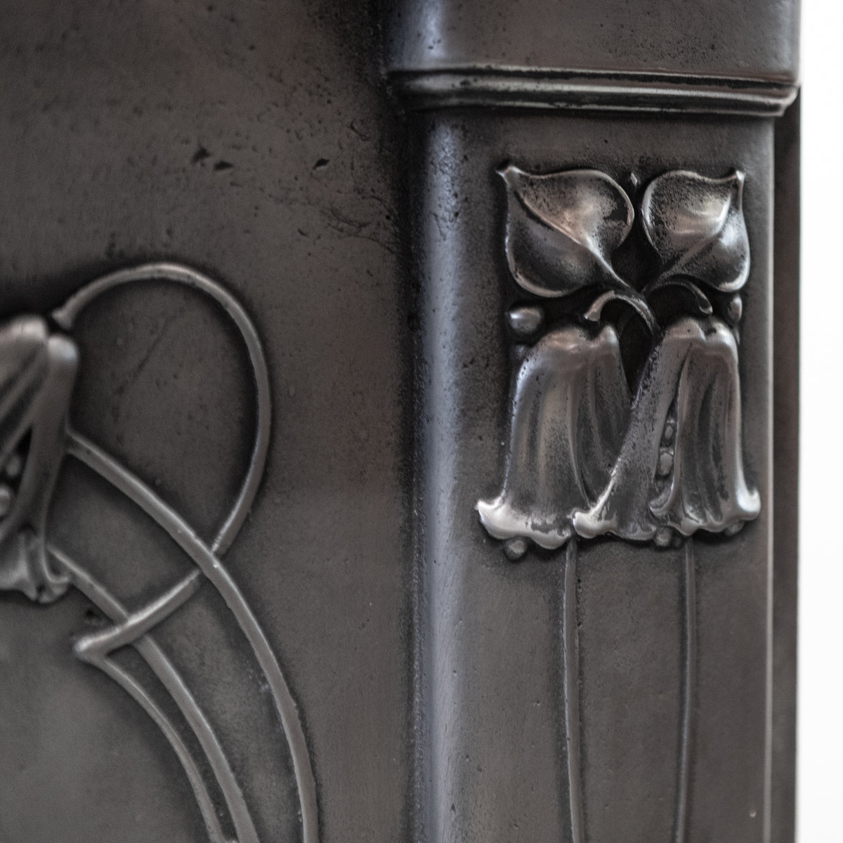 Antique Polished Art Nouveau Combination Fireplace With Tiles