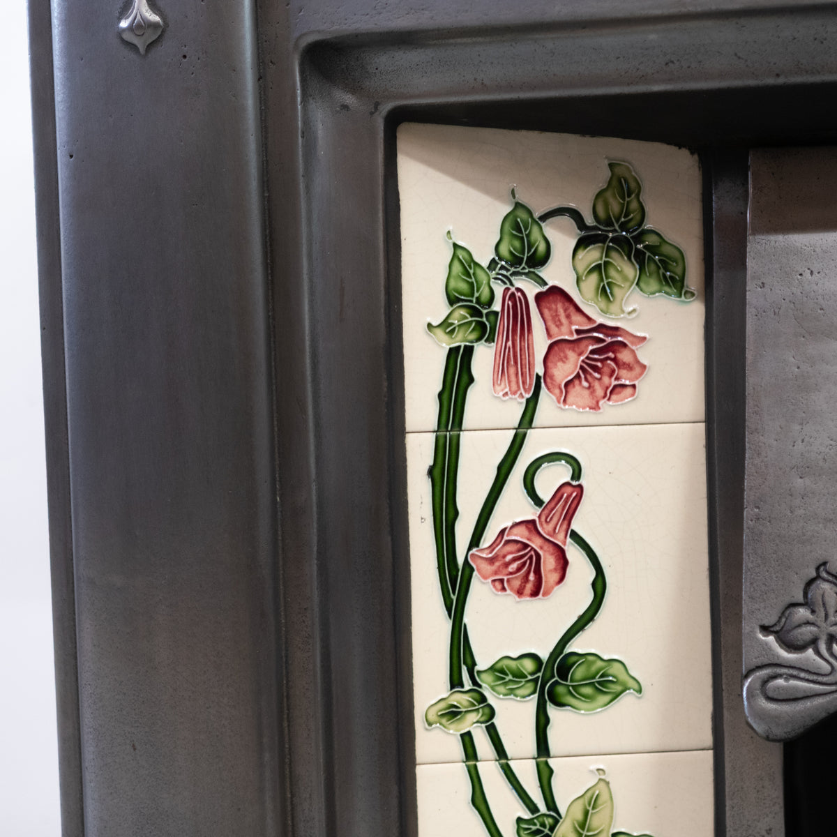 Antique Polished Art Nouveau Combination Fireplace With Tiles