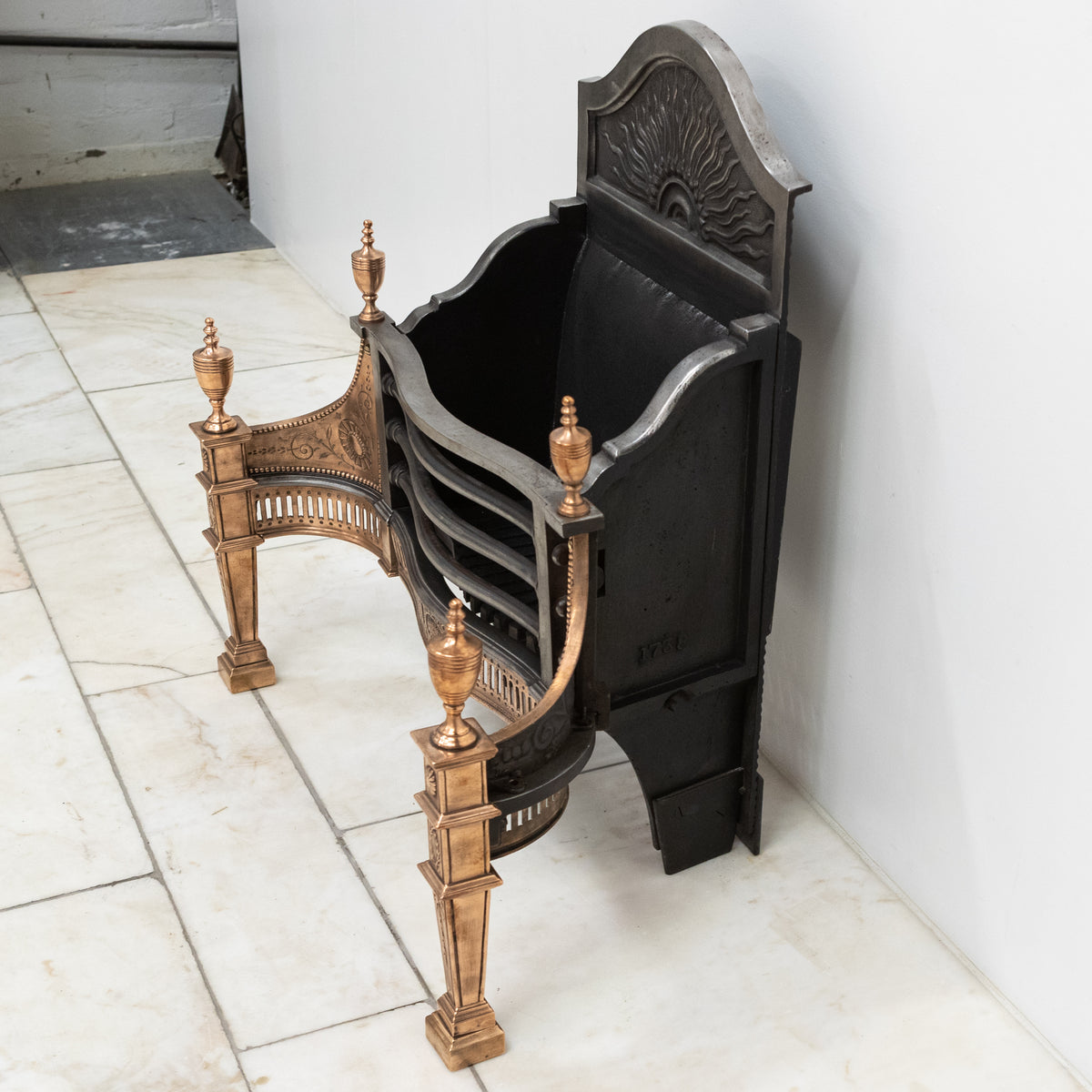 Reclaimed Georgian Style Polished Steel and Bronze Fire Basket