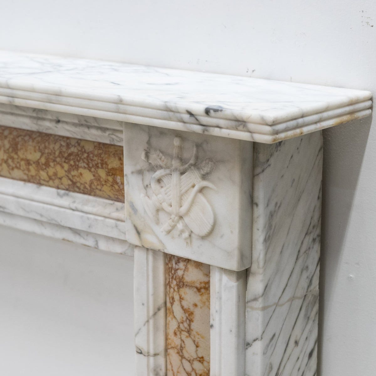 Regency Carrara Marble Fireplace Surround with Brocatelle Inlay | The Architectural Forum