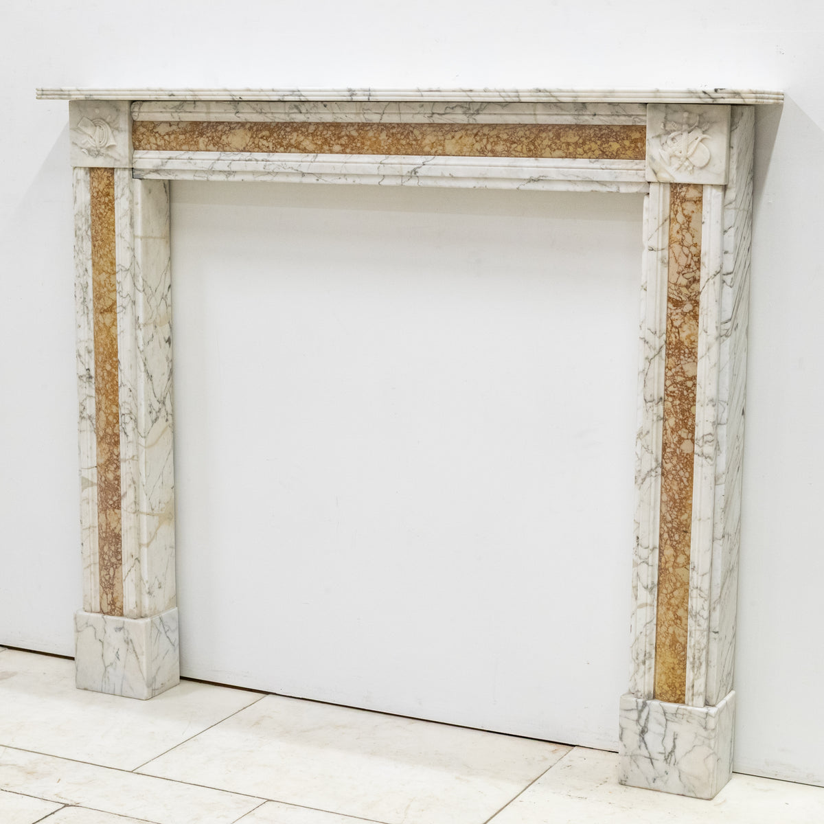 Regency Carrara Marble Fireplace Surround with Brocatelle Inlay | The Architectural Forum
