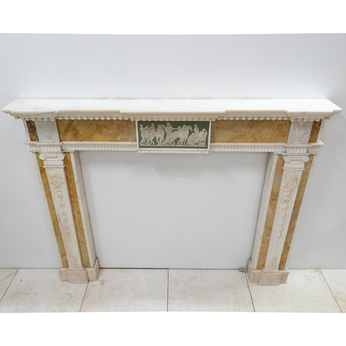Antique Regency Statuary & Siena Marble Fireplace Surround with Wedgwood Plaque