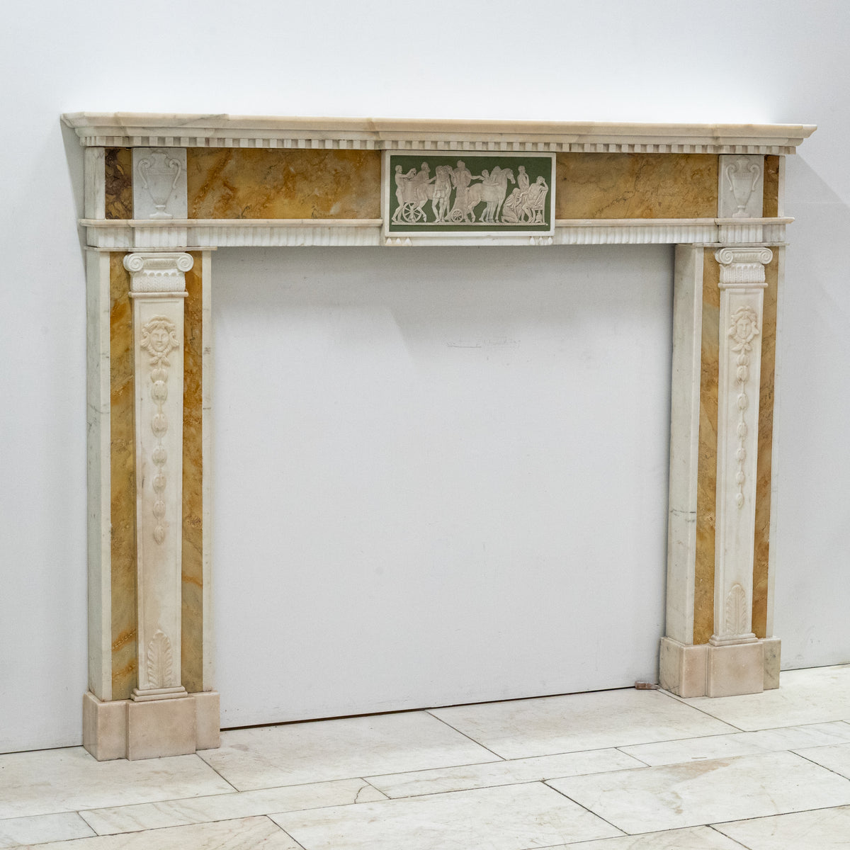 Antique Regency Statuary & Siena Marble Fireplace Surround with Wedgwood Plaque