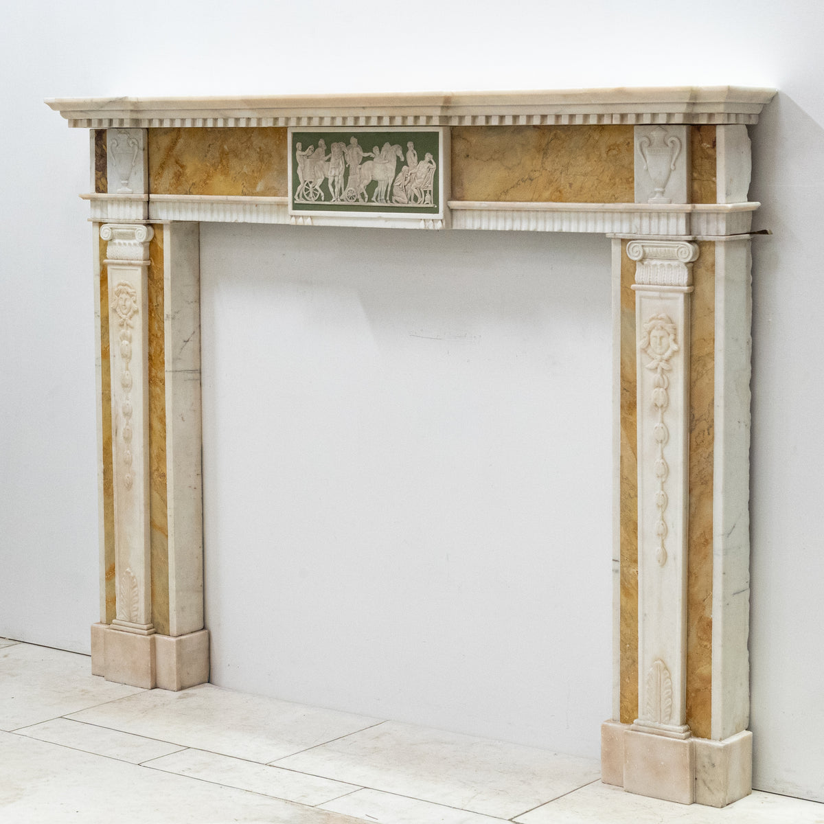 Antique Regency Statuary & Siena Marble Fireplace Surround with Wedgwood Plaque