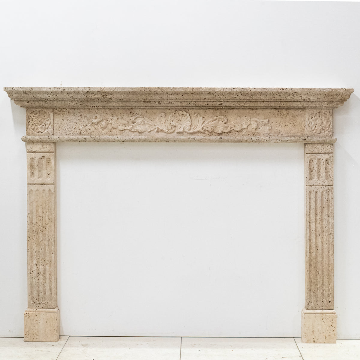 Antique Rustic Travertine Fireplace Surround