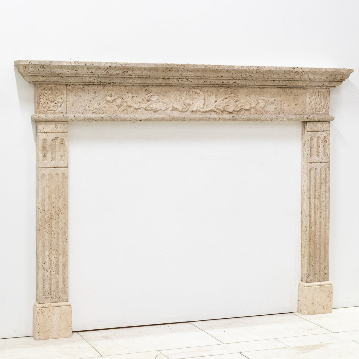 Antique Rustic Travertine Fireplace Surround