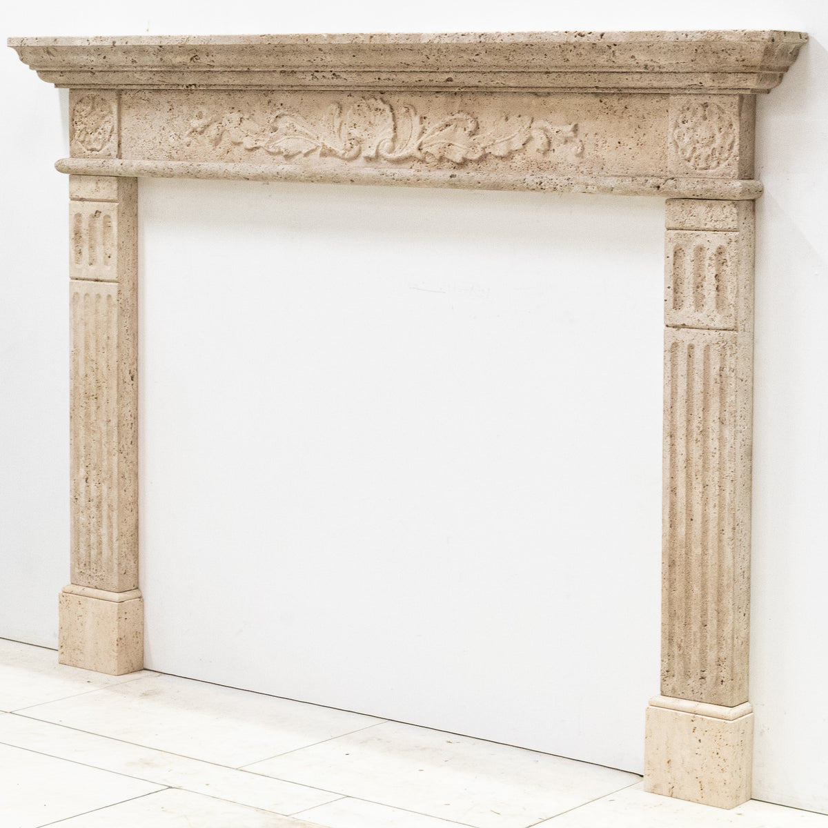 Antique Rustic Travertine Fireplace Surround