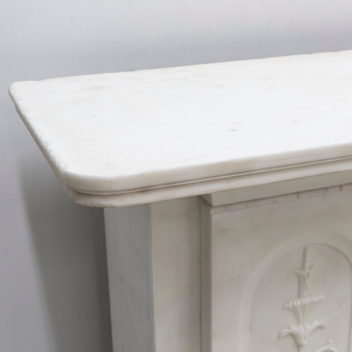 Antique Victorian Carved Statuary Marble Arched Chimneypiece