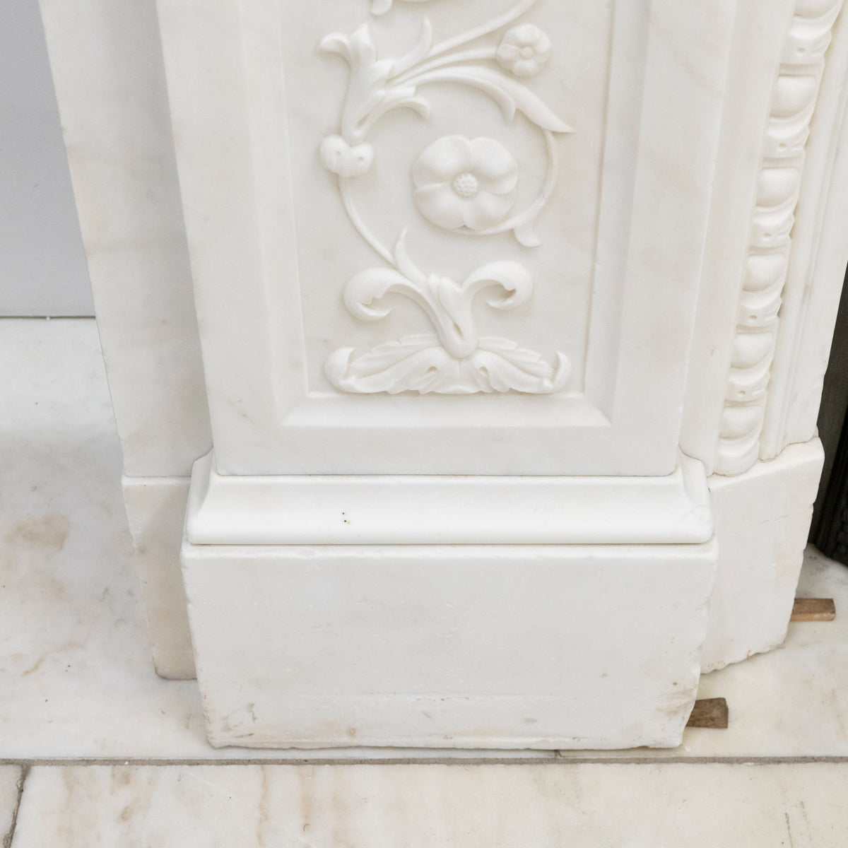 Antique Victorian Carved Statuary Marble Arched Chimneypiece