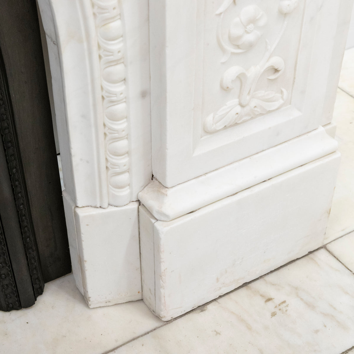 Antique Victorian Carved Statuary Marble Arched Chimneypiece