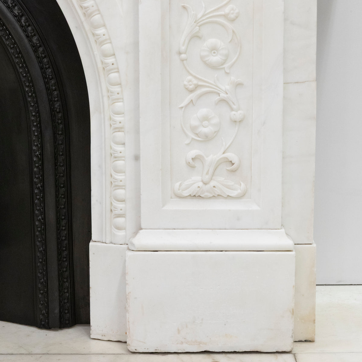 Antique Victorian Carved Statuary Marble Arched Chimneypiece