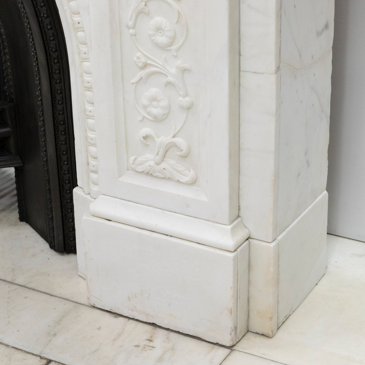 Antique Victorian Carved Statuary Marble Arched Chimneypiece