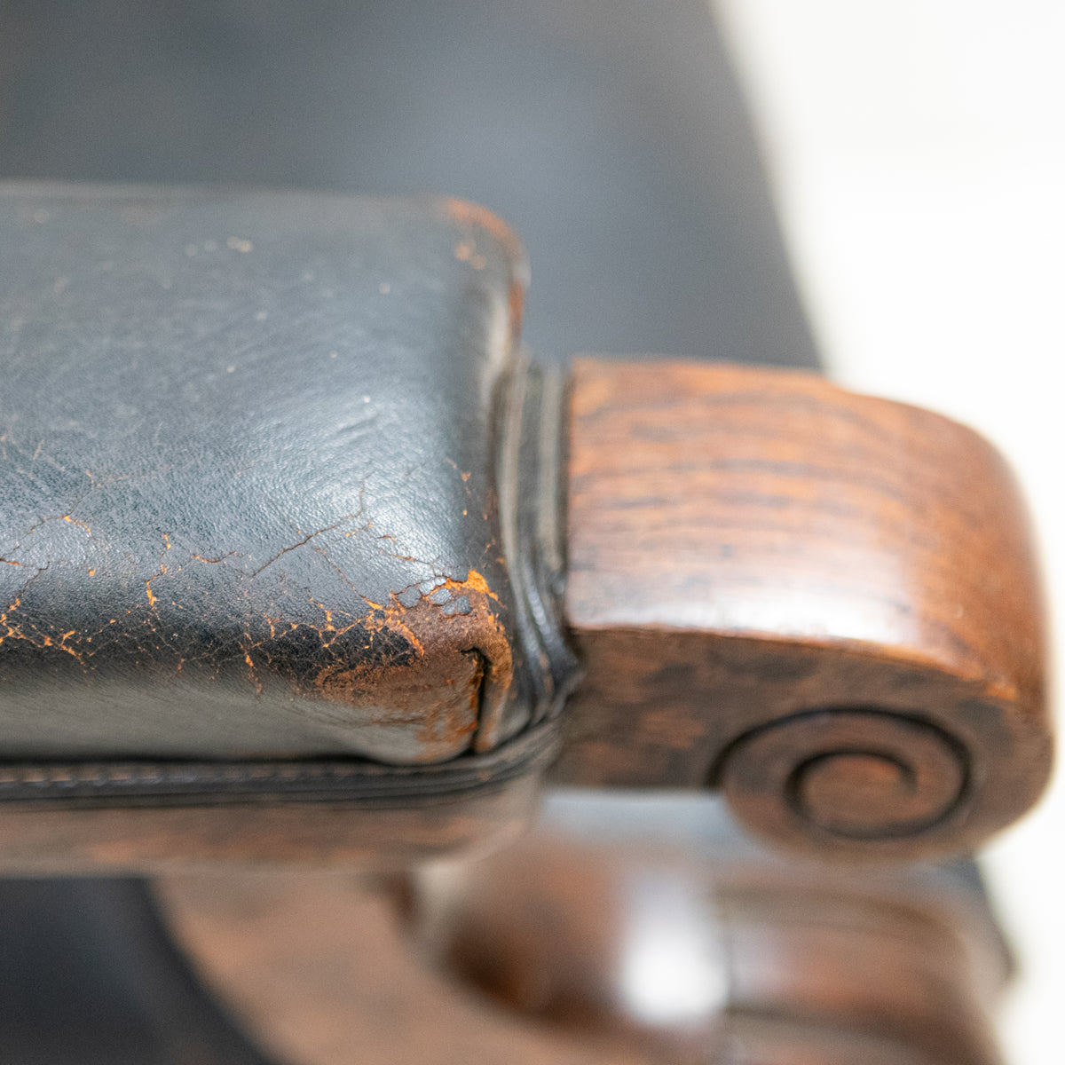 Antique Late Victorian Oak & Leather Library Chair