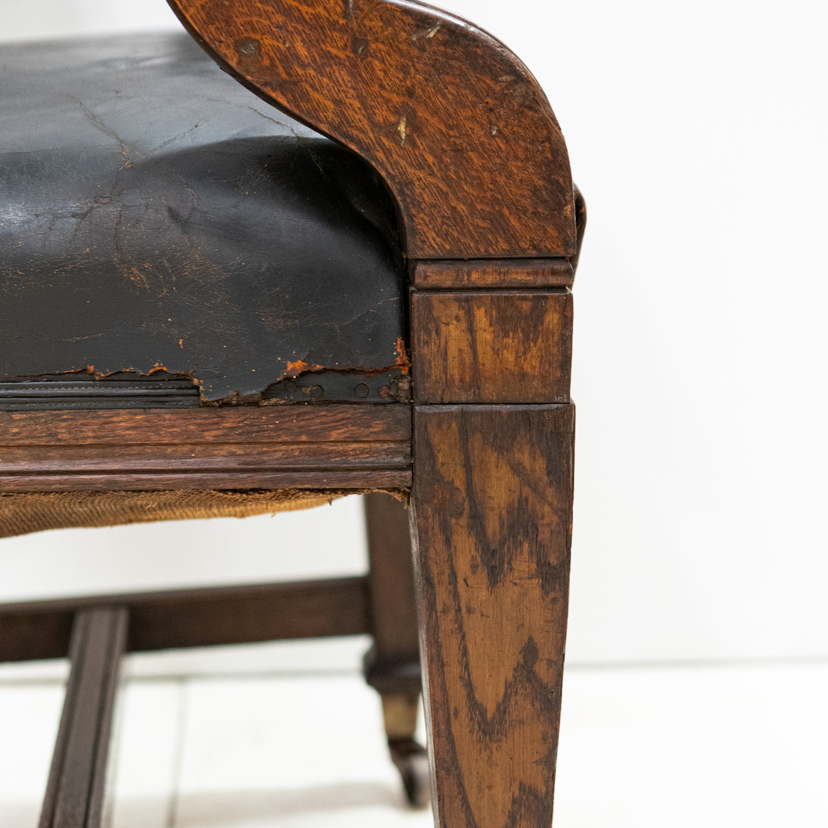 Antique Late Victorian Oak & Leather Library Chair